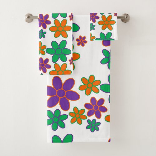 Groovy 70s Inspired Flowers Bathroom Towel Set