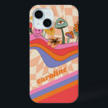 Groovy 70s Mushroom Flower Personalized Peach iPhone 15 Case<br><div class="desc">Groovy 70s Mushroom Flower Personalized Peach iPhone Case</div>