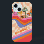 Groovy 70s Mushroom Flower Personalized Peach iPhone 15 Case<br><div class="desc">Groovy 70s Mushroom Flower Personalized Peach iPhone Case</div>