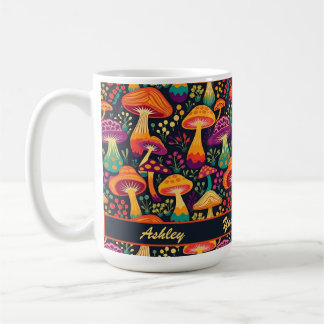 Groovy 70s Mushrooms Pattern Personalized Coffee Mug