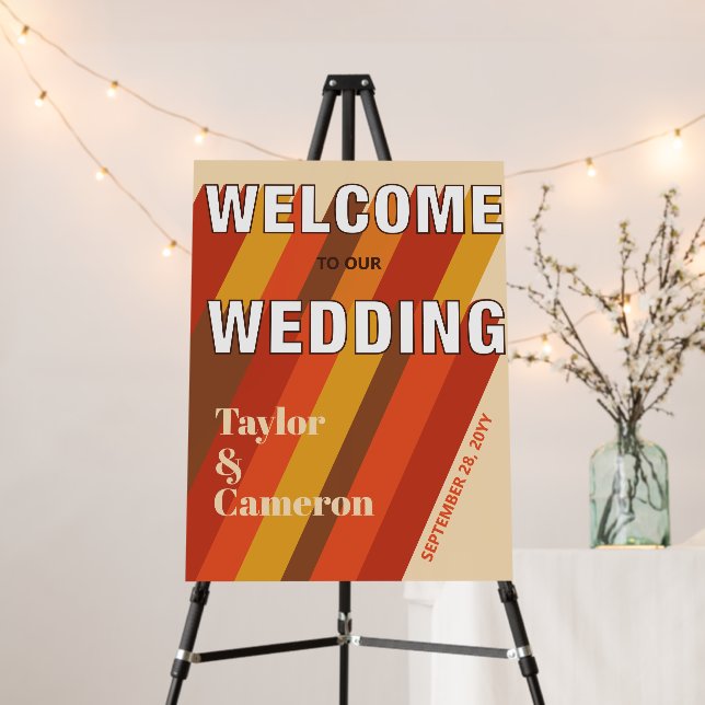 Groovy 70s Orange and Brown Wedding Welcome Sign (In Situ (Stand))