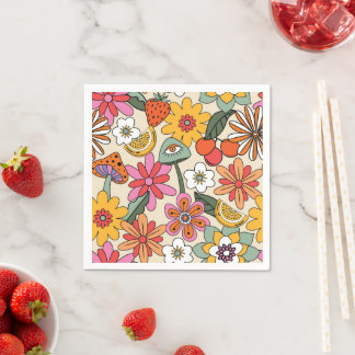 Groovy 70's, Orange, Pink, & Green Floral Napkins