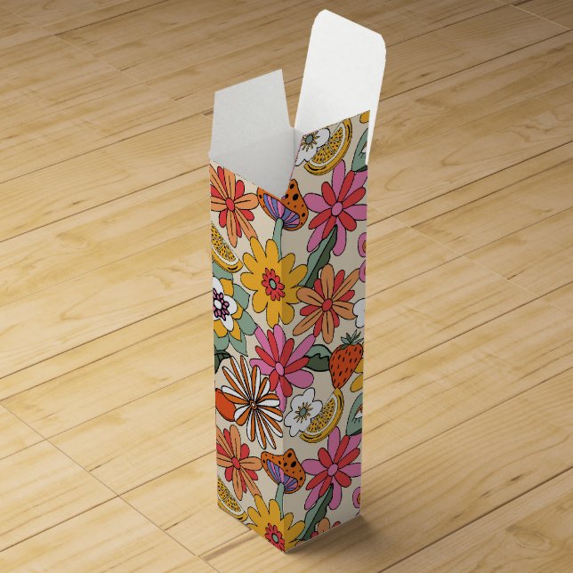Groovy 70's, Orange, Pink, & Green Floral Wine Box (Opened)
