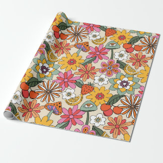 Groovy 70's, Orange, Pink, & Green Floral Wrapping Paper