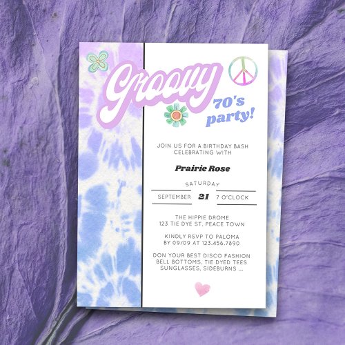 Groovy 70s Party Pastel Tie Dye Birthday Invitation