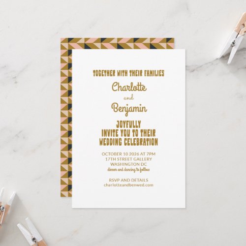 Groovy 70s Pink Gold All_in_One Retro Wedding  Invitation