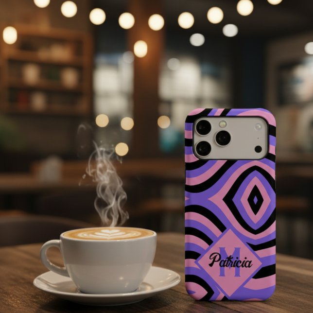 Groovy 70s psychedelic monogram Black pink purple Case-Mate iPhone Case (Creator Uploaded)