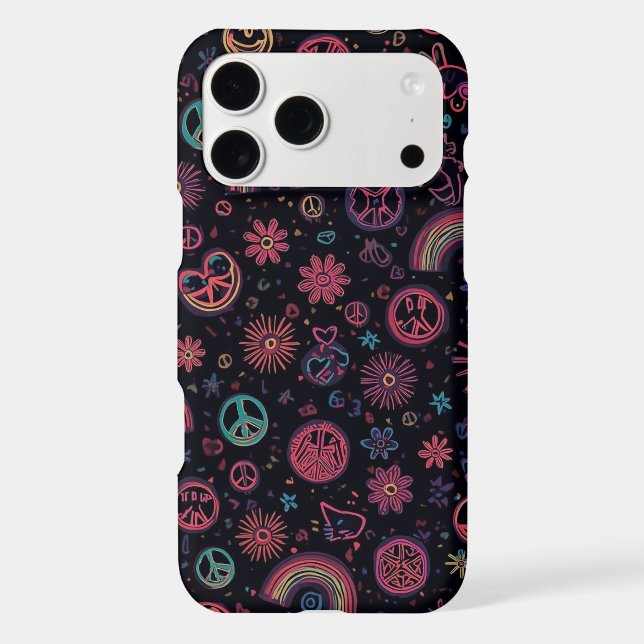 Groovy 70s Psychedelic Phone Case | Neon Smileys  (Back)