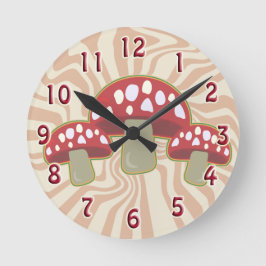 Groovy 70's Red Top Mushrooms Round Clock