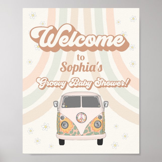groovy 70s retro baby shower welcome sign (Front)
