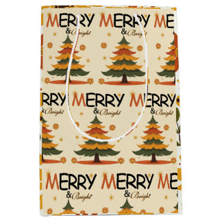 Groovy 70s Retro Christmas Tree Holiday Medium Gift Bag