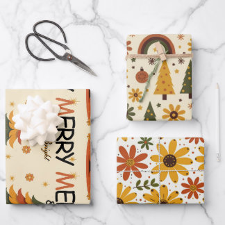 Groovy 70s Retro Christmas Tree Holiday Wrapping Paper Sheets