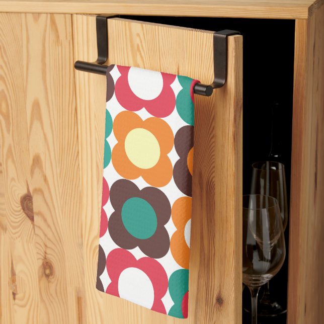 Groovy 70s Retro Flower Pattern | Bold Boho Floral Kitchen Towel (Thirds Fold)