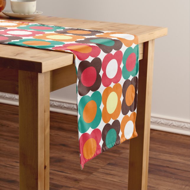 Groovy 70s Retro Flower Pattern | Bold Boho Floral Medium Table Runner (In Situ)