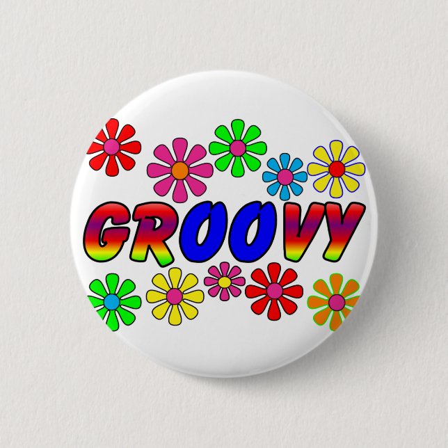 Groovy 70's Retro Flower Power Gifts Button (Front)