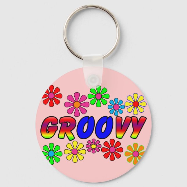 Groovy 70's Retro Flower Power Gifts Keychain (Front)