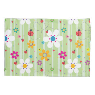 Groovy 70s Retro Hippie Flower Power Ladybug Pillow Case