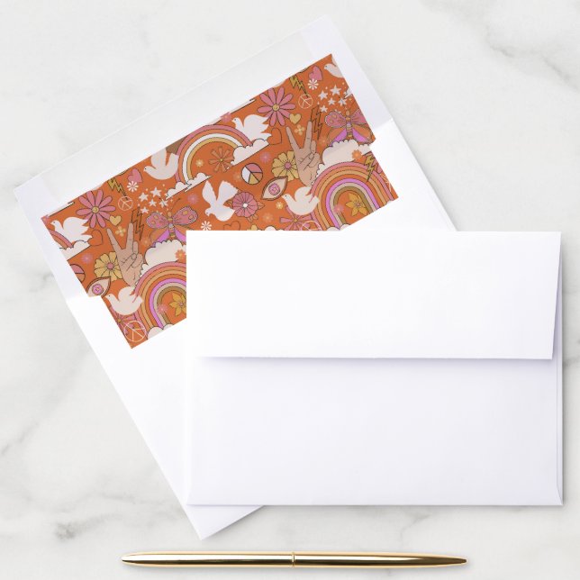 Groovy 70s Retro Hippie Peace Orange Bohemian Envelope Liner (Desk)