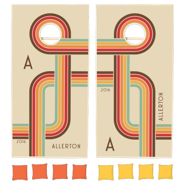 Groovy 70s Retro Rainbow Striped Bag Toss Cornhole Set (Set)
