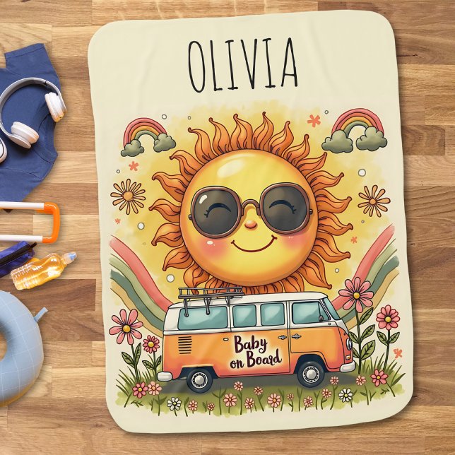 Groovy 70s Retro Smiling Sun, Peace & Love Vibes  Baby Blanket (Creator Uploaded)
