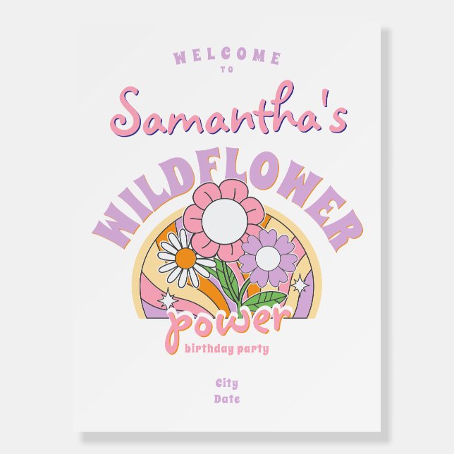 Groovy 70s Retro Wildflower Flower Power Welcome  Foam Board (Front)