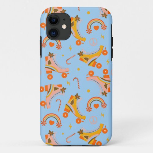 Groovy 70s roller skate Christmas pattern  iPhone 11 Case
