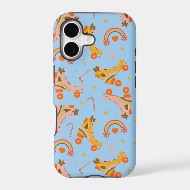 Groovy 70s roller skate Christmas pattern  Iphone Case (Back)