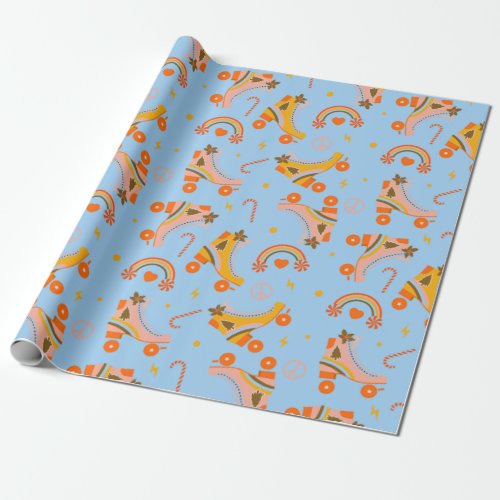 Groovy 70s roller skate Christmas pattern Wrapping Paper