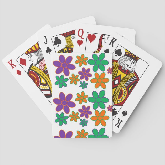 Groovy 70s Style Flowers on Playing Cards (Back)