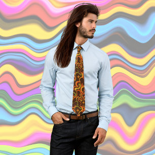Groovy 70's style hippy retro Mustard, burnt orang Neck Tie
