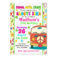 Groovy Themed Birthday Invitation / Hippie Van