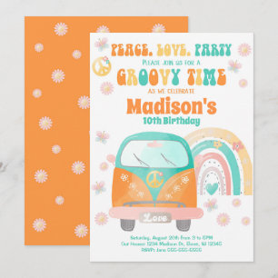 Groovy 70s Themed Birthday Invitation / Hippie Van