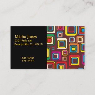 Groovy 70s Tile Pattern Squares On Brown Business Card