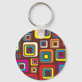 Groovy 70s Tile Pattern Squares On Brown Keychain