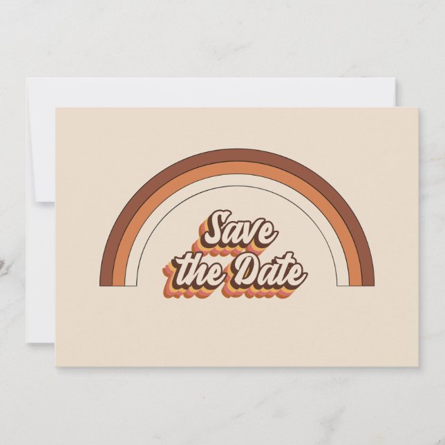 Groovy 70s Typography Retro Terracotta Rainbow Save The Date (Front)