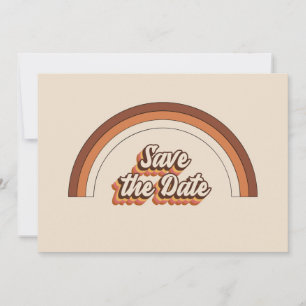 Groovy 70s Typography Retro Terracotta Rainbow Save The Date