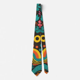 Groovy 70s Vibes Retro Pattern Neck Tie