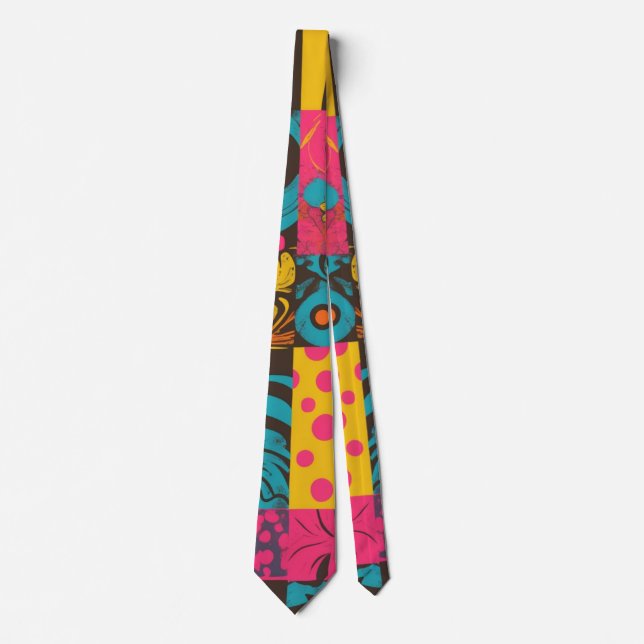 Groovy 70s Vibes Retro Pattern Neck Tie (Front)