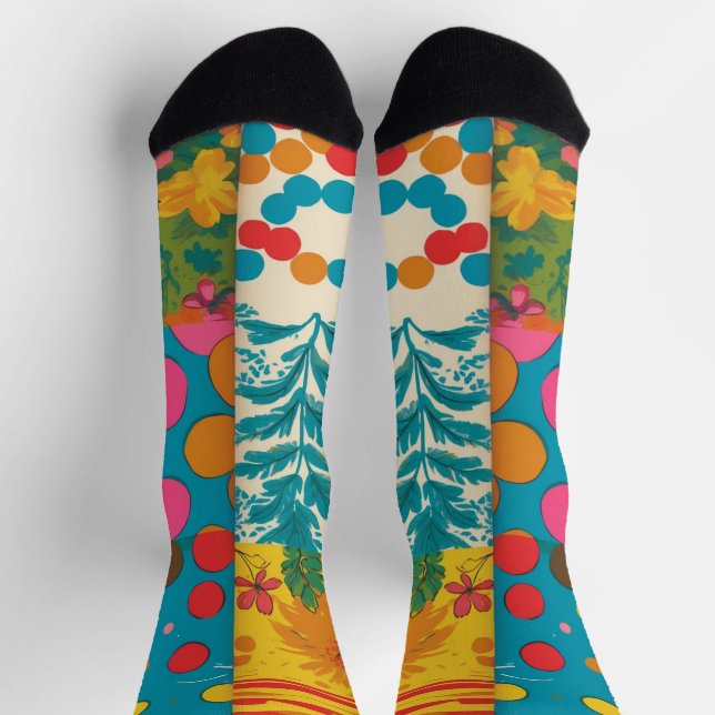 Groovy 70s Vibes Retro Pattern Socks (Top)