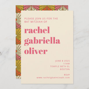 Groovy 70s Vintage Pink Orange Floral Bat Mitzvah Invitation