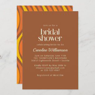 Groovy 70s Wavy Lines Orange Brown Bridal Shower Invitation