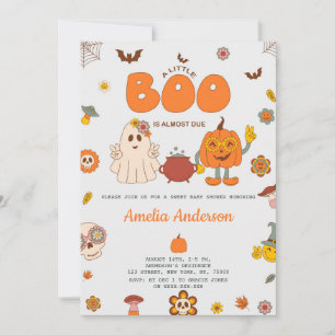 Groovy A Little Boo Is Due Halloween Baby Shower Invitation