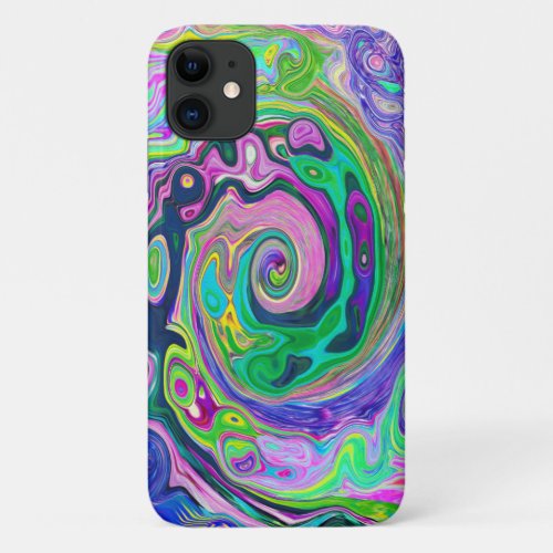 Groovy Abstract Aqua and Navy Lava Swirl iPhone 11 Case