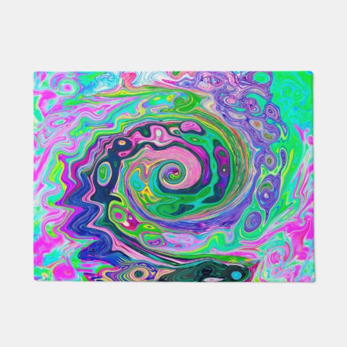 Groovy Abstract Aqua and Navy Lava Swirl Doormat