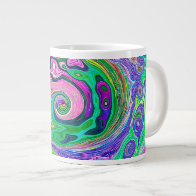 Groovy Abstract Aqua and Navy Lava Swirl Giant Coffee Mug (Front Right)