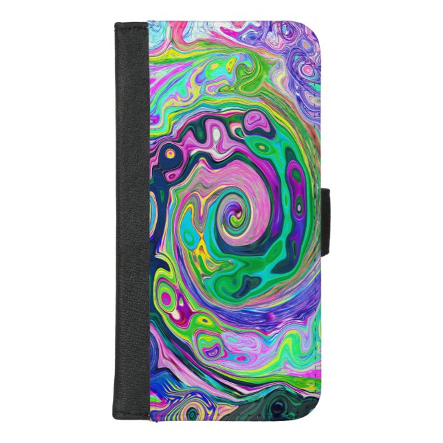 Groovy Abstract Aqua and Navy Lava Swirl iPhone Wallet Case (Front)