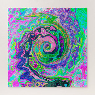 Groovy Abstract Aqua and Navy Lava Swirl Jigsaw Puzzle