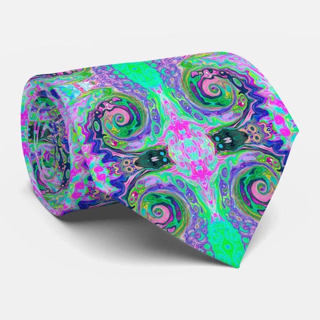 Groovy Abstract Aqua and Navy Lava Swirl Neck Tie (Rolled)