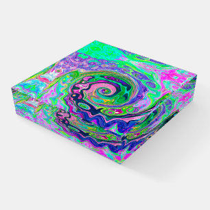 Groovy Abstract Aqua and Navy Lava Swirl Paperweight