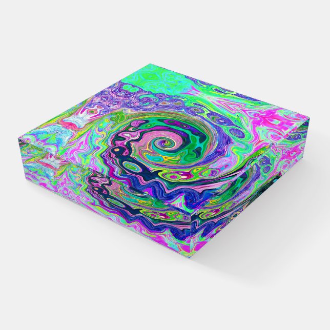 Groovy Abstract Aqua and Navy Lava Swirl Paperweight (Angled)